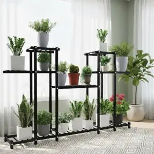 Premium heavy duty metal multi-tier plant stand for indoor and outdoor plants.