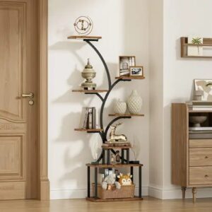 Premium heavy duty metal corner display shelf with multiple decorative storage levels.