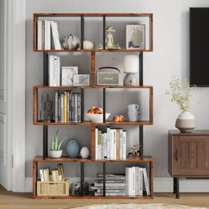 Premium heavy duty metal geometric display bookshelf with multiple open storage compartments.